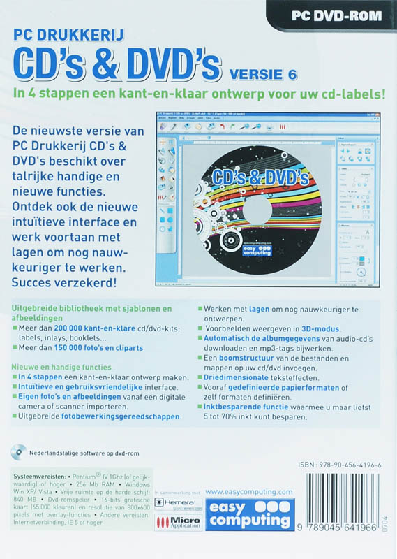 Achterkant van PC Drukkerij CD's en DVD's versie 6