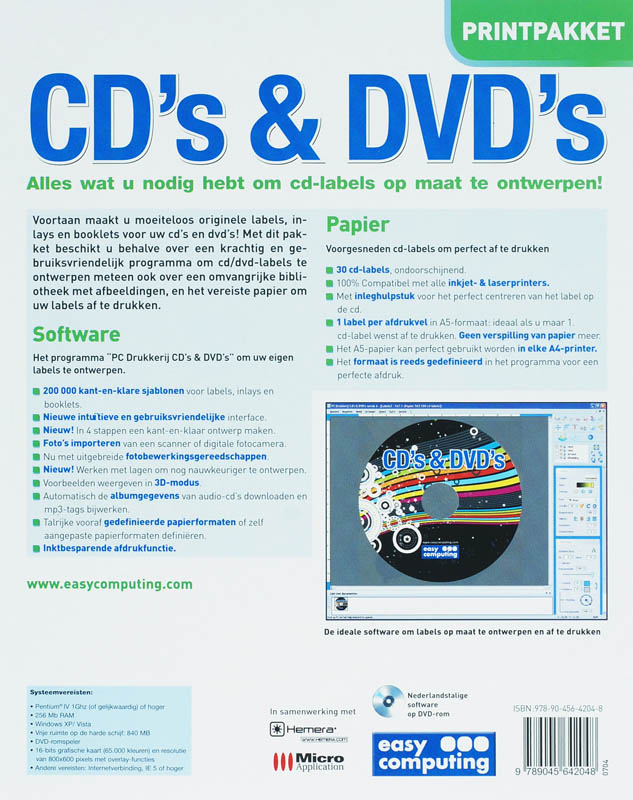 Achterkant van Printpakket CD's en DVD's