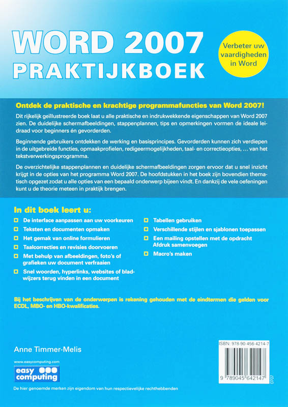 Achterkant van Word 2007 Praktijkboek