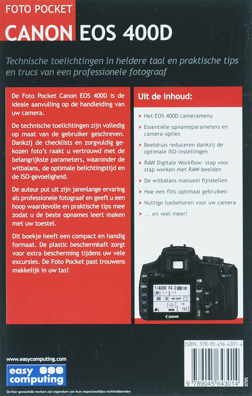 Achterkant van Fotopocket CANON EOS 400 D
