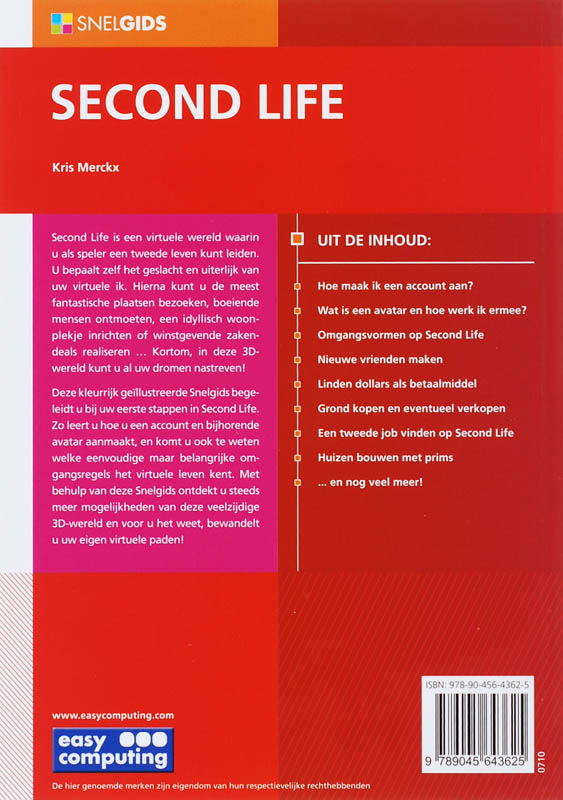 Achterkant van Snelgids second life