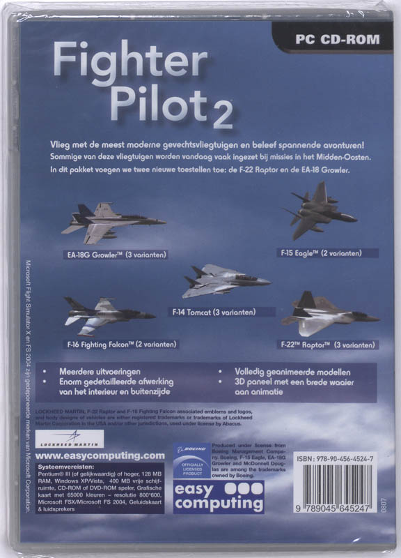 Achterkant van Fighter pilot 2 voor ms flight sim x & fs2004