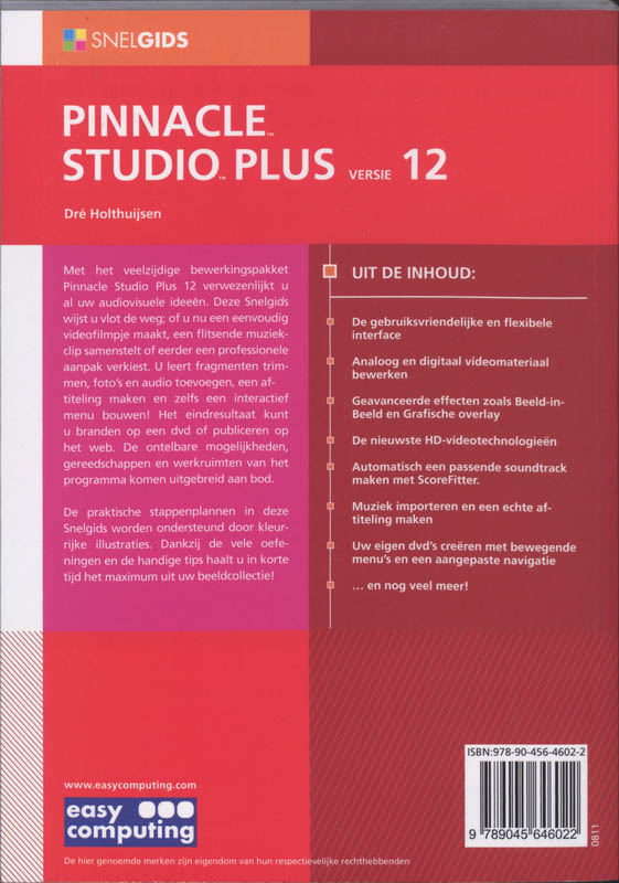Achterkant van Snelgids Pinnacle Studio plus 12