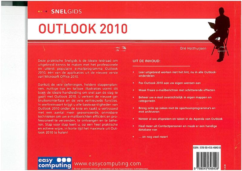 Achterkant van Snelgids Outlook 2010