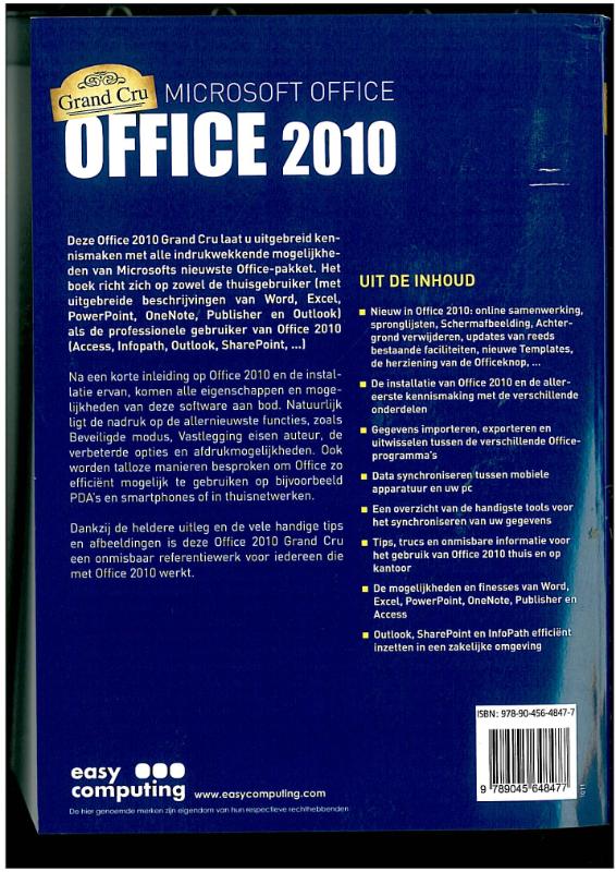 Achterkant van Office 2010 Grand Cru