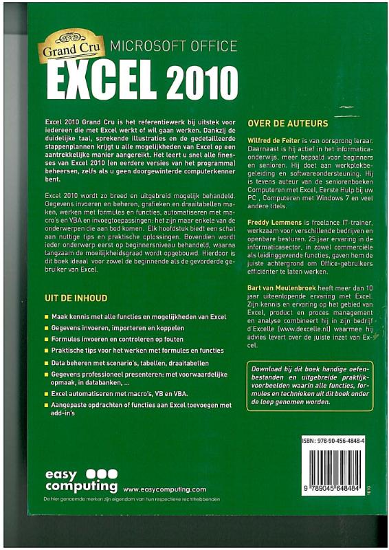 Achterkant van Excel 2010 Grand Cru