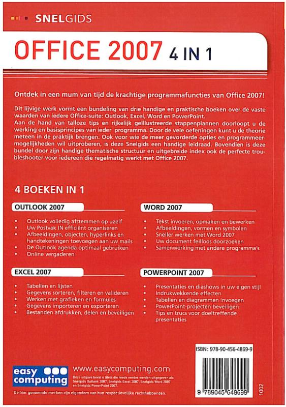 Achterkant van Snelgids Office 2007 4 in 1