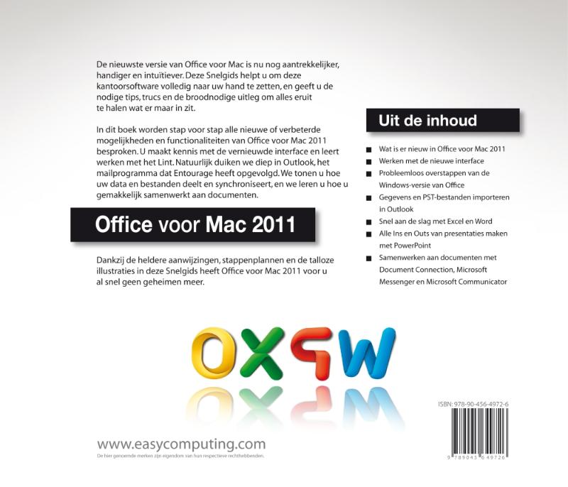 Achterkant van Snelgids Office voor MAC 2011