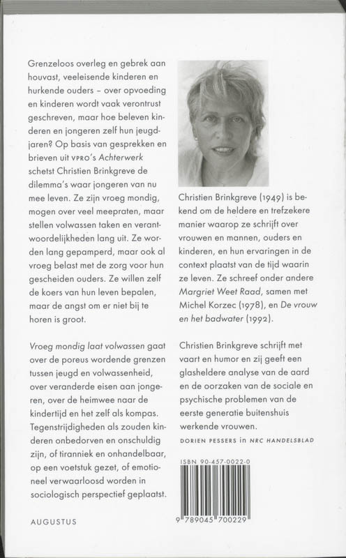 Achterkant van Vroeg mondig laat volwassen