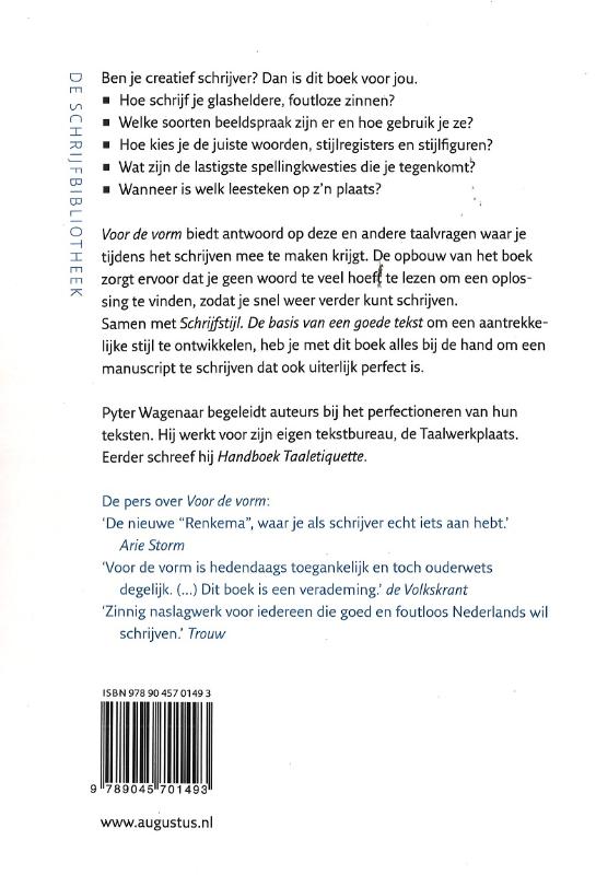 Achterkant van Voor de vorm