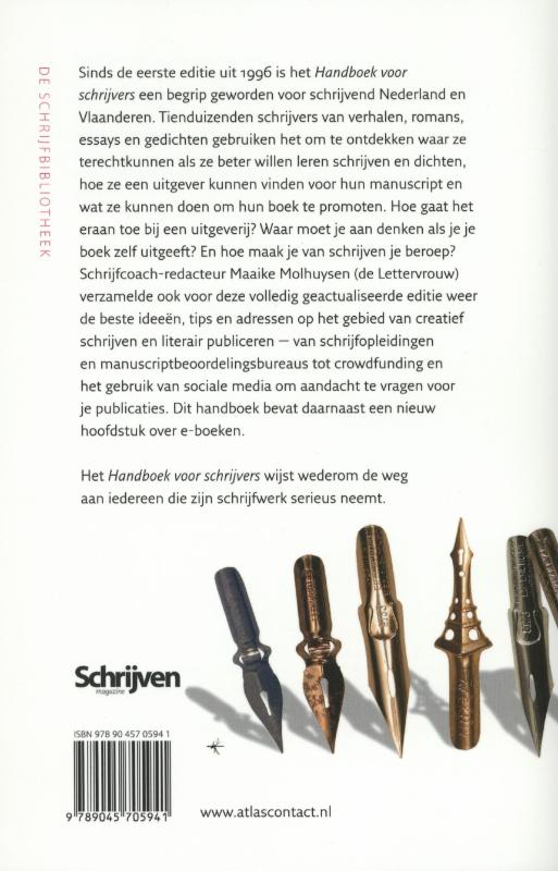 Achterkant van Handboek voor schrijvers