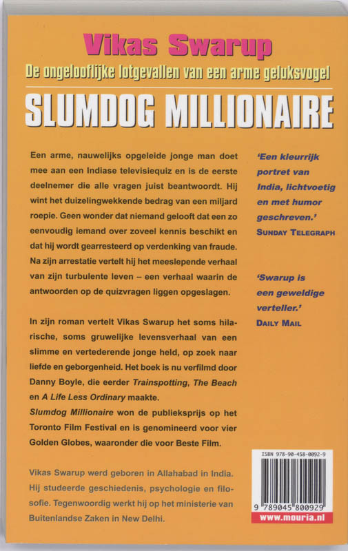 Achterkant van Slumdog millionaire Ongelooflijke lotgevallen
