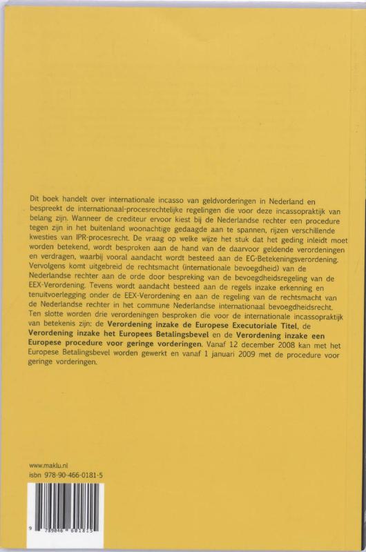 Achterkant van Internationale incasso van geldvorderingen