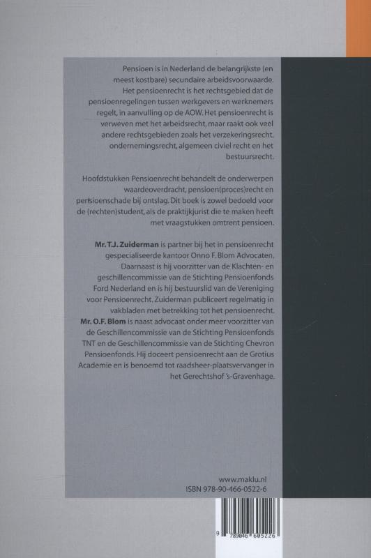 Achterkant van Hoofdstukken pensioenrecht