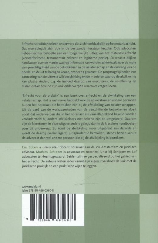 Achterkant van Erfrecht voor de praktijk