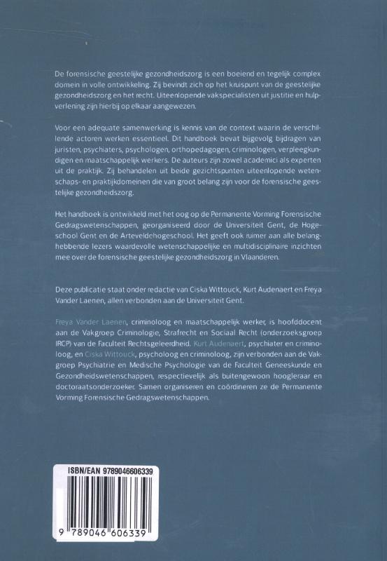Achterkant van Handboek forensische gedragswetenschappen