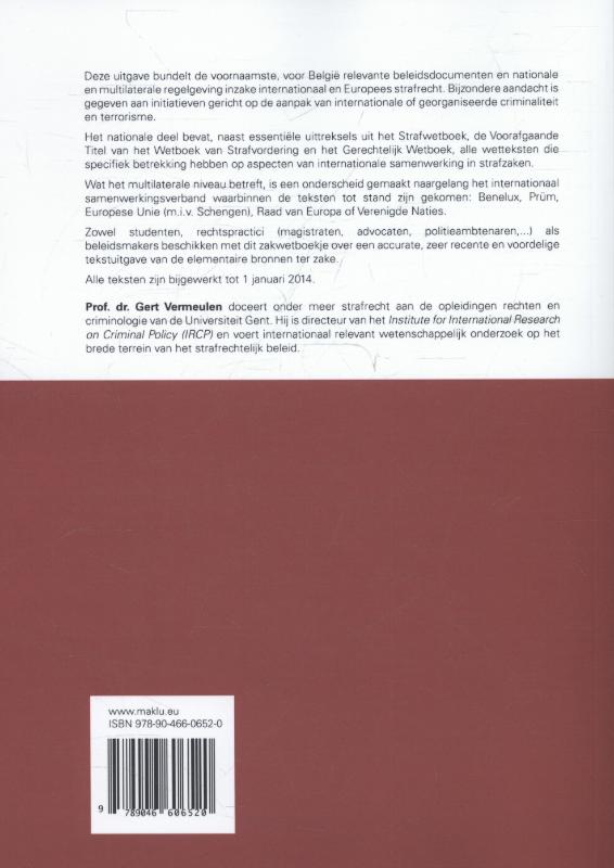 Achterkant van Basisteksten internationaal en Europees strafrecht
