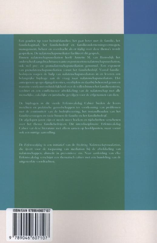 Achterkant van Het familiebedrijf en de nalatenschap