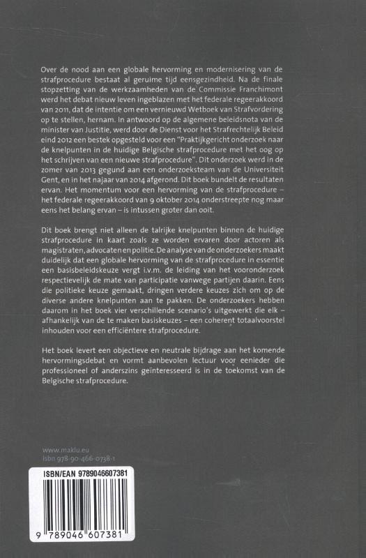 Achterkant van Scenario's voor een nieuwe Belgische strafprocedure
