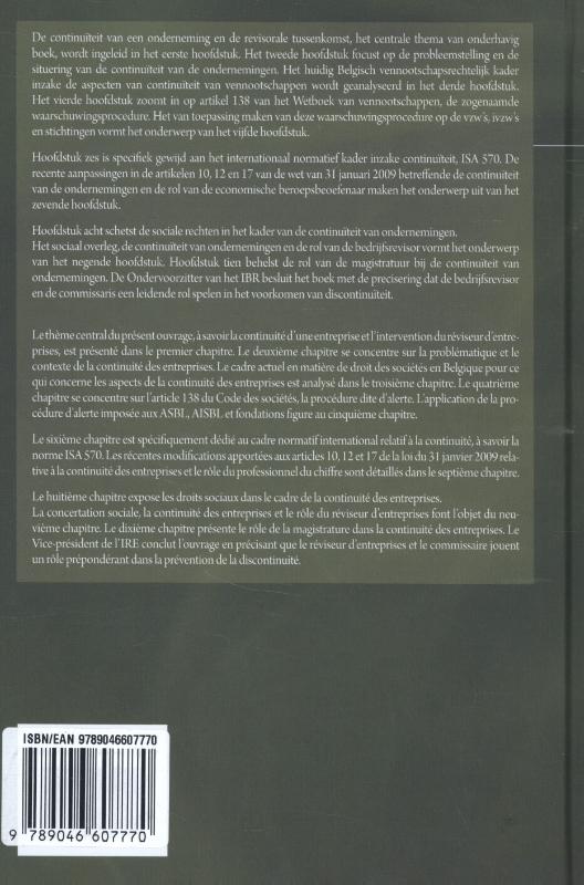 Achterkant van Aspecten van continuïteit en revisorale tussenkomst - Aspects de la continuité et intervention révisorale