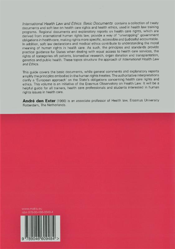 Achterkant van International Health Law and Ethics