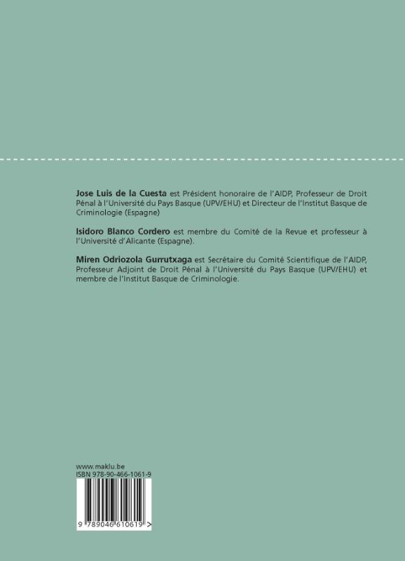 Achterkant van Résolutions des Congrès de l’Association Internationale de Droit Pénal (1926 –2019)