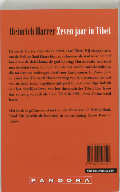 Achterkant van Zeven jaar in Tibet