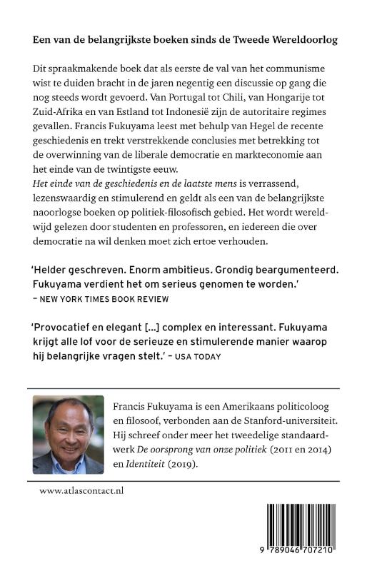 Achterkant van Het einde van de geschiedenis en de laatste mens