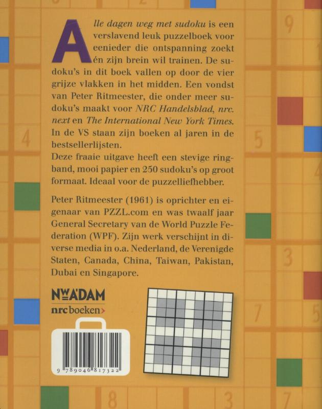 Achterkant van Alle dagen weg met sudoku