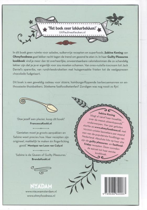 Achterkant van Guilty pleasures kookboek