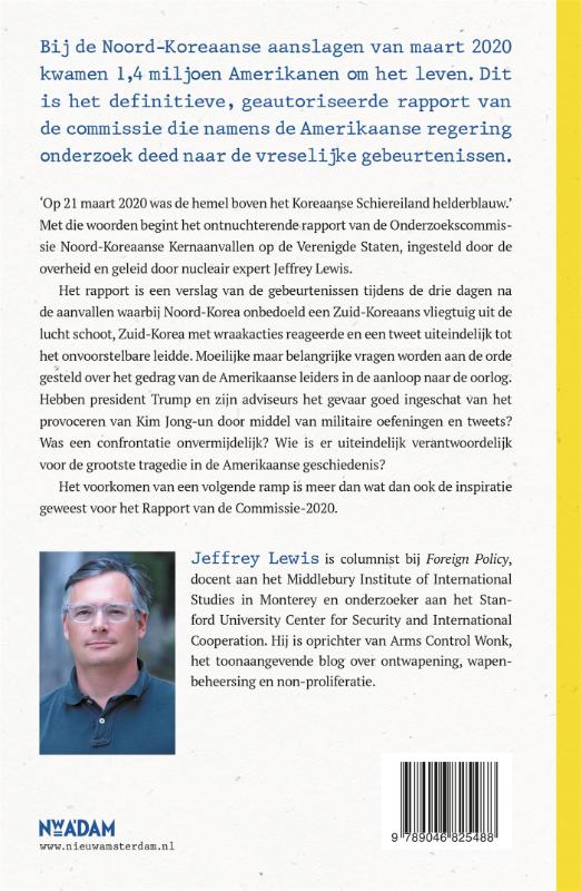 Achterkant van Rapport van de Commissie-2020 over de Noord-Koreaanse kernaanvallen op de Verenigde Staten