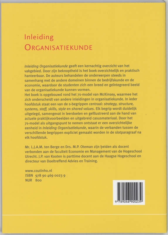 Achterkant van Inleiding organisatiekunde