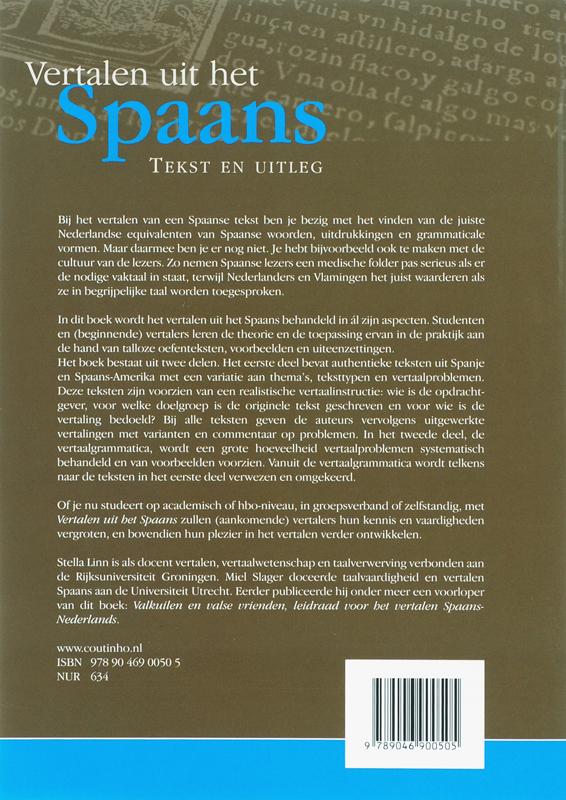 Achterkant van Vertalen uit het Spaans