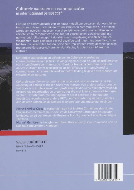 Achterkant van Culturele waarden en communicatie in internationaal perspectief