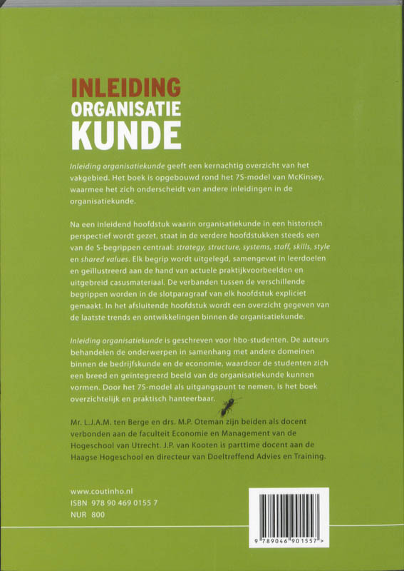 Achterkant van Inleiding organisatiekunde