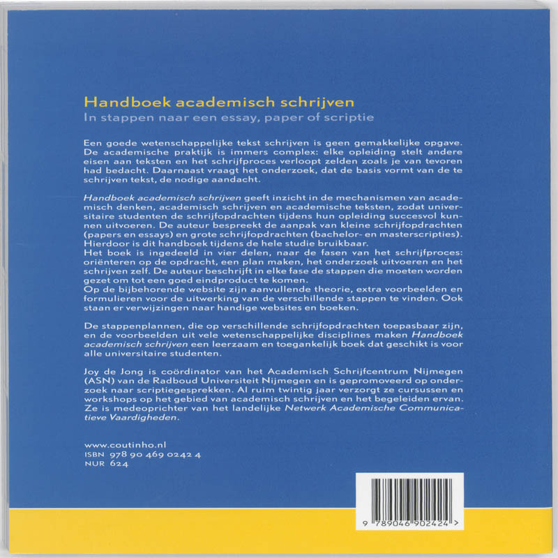 Achterkant van Handboek academisch schrijven