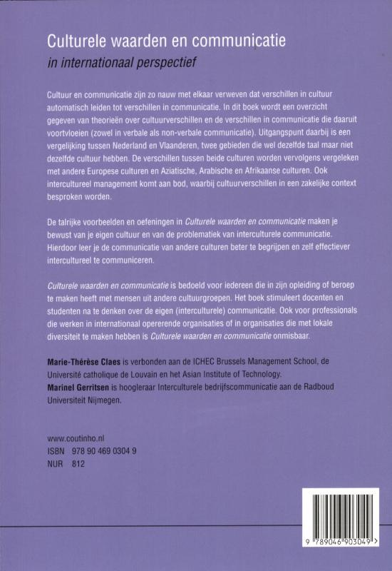 Achterkant van Culturele waarden en communicatie in internationaal perspectief
