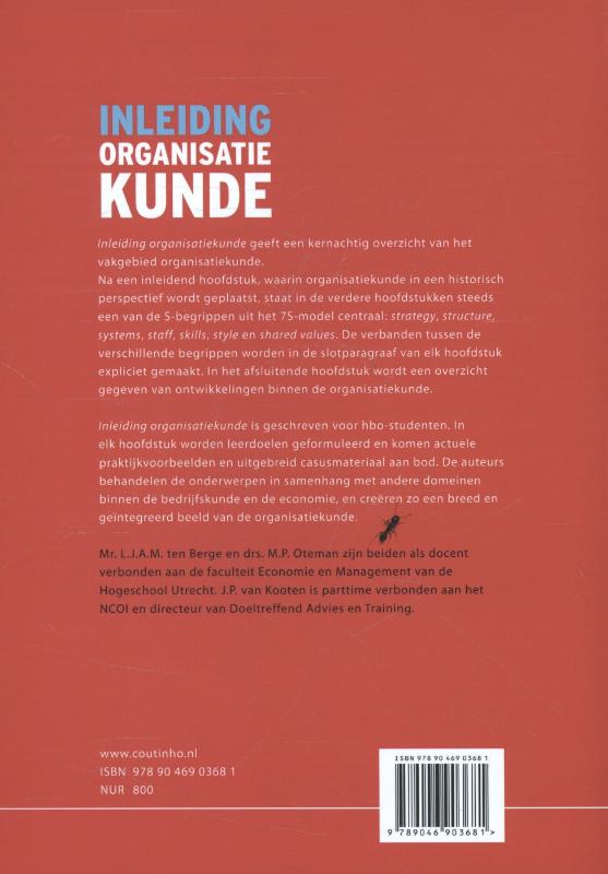 Achterkant van Inleiding organisatiekunde