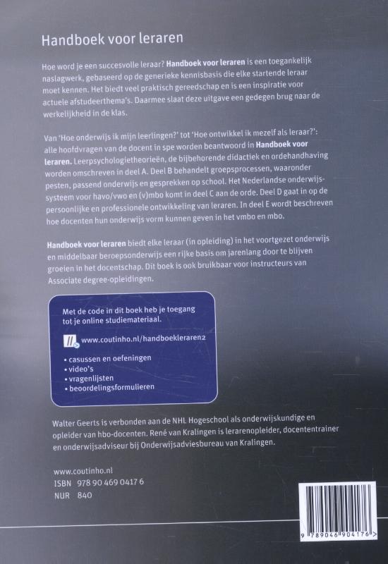 Achterkant van Handboek voor leraren