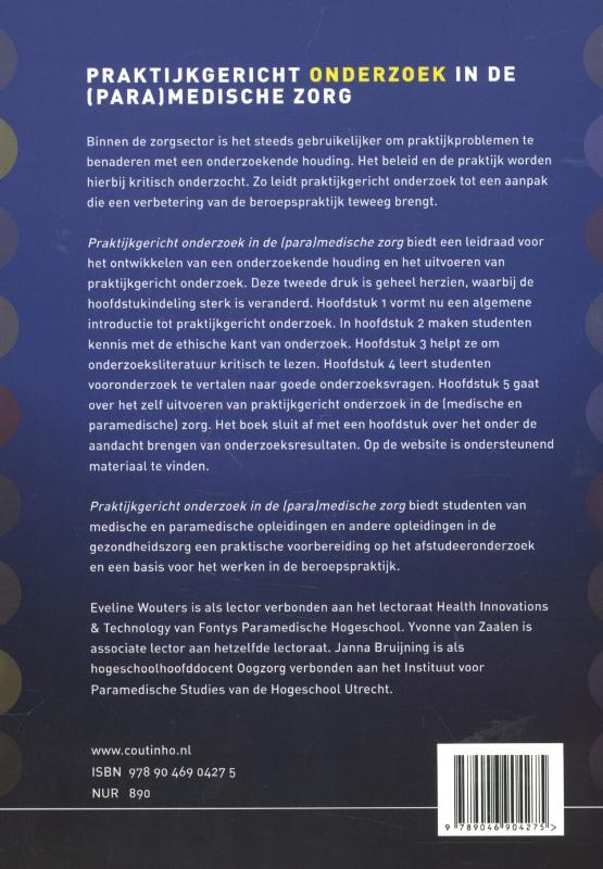 Achterkant van Praktijkgericht onderzoek in de (para)medische zorg