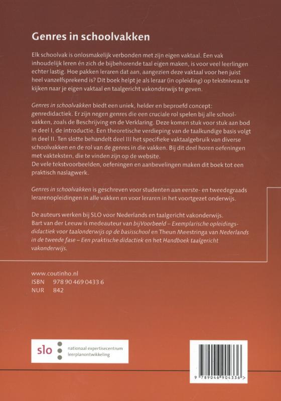 Achterkant van Genres in schoolvakken