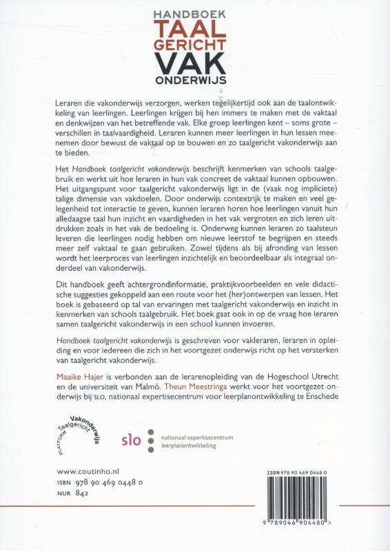 Achterkant van Handboek taalgericht vakonderwijs