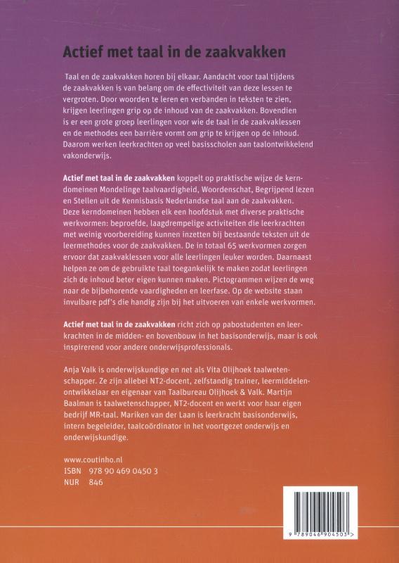 Achterkant van Actief met taal in de zaakvakken