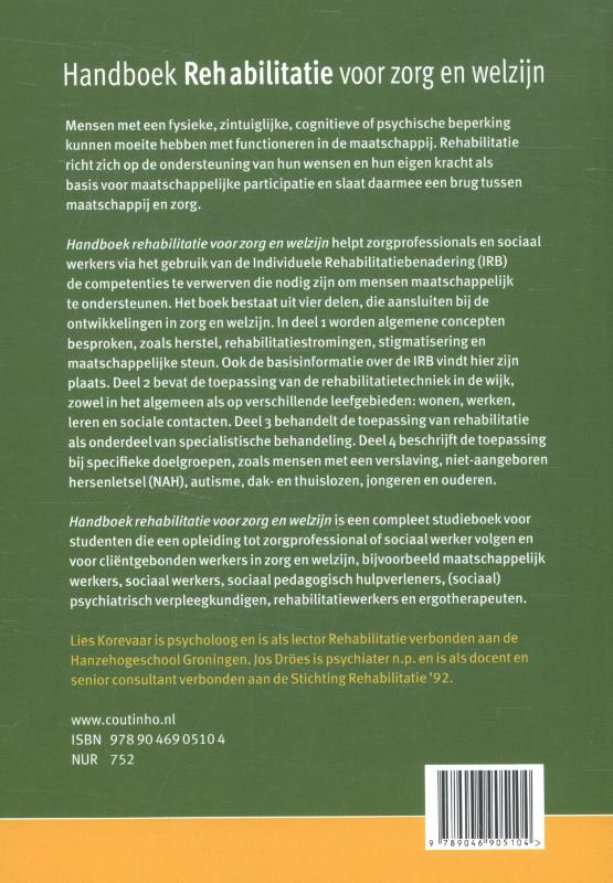 Achterkant van Handboek rehabilitatie voor zorg en welzijn