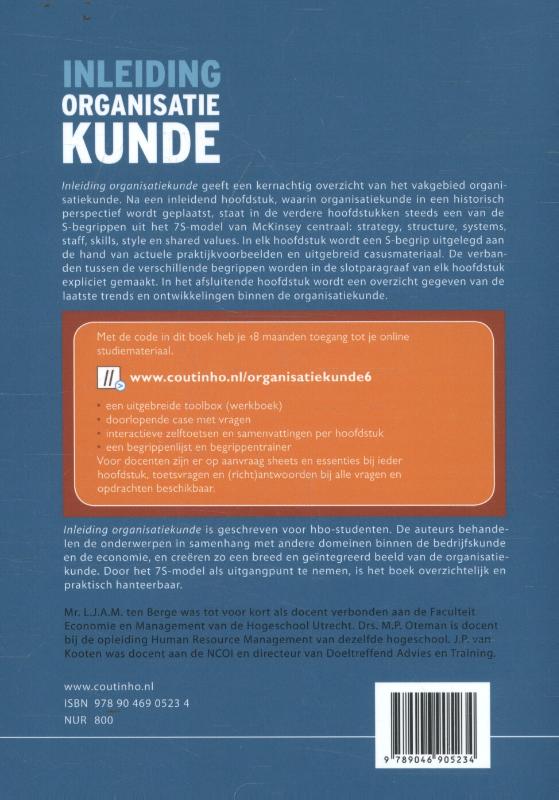 Achterkant van Inleiding organisatiekunde