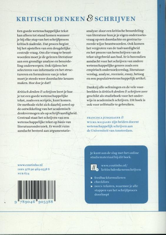 Achterkant van Kritisch denken & schrijven