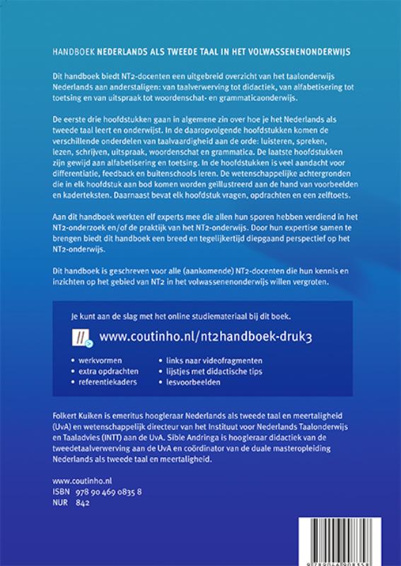 Achterkant van Handboek Nederlands als tweede taal in het volwassenenonderwijs