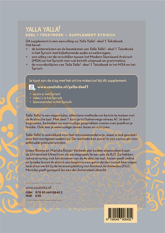 Achterkant van Yalla Yalla! Tekstboek - Supplement Syrisch