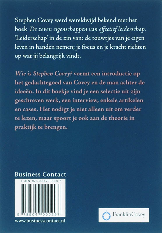 Achterkant van Wie is Stephen Covey Pakket 5 ex