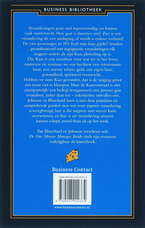 Achterkant van Wie heeft mijn kaas gepikt?
